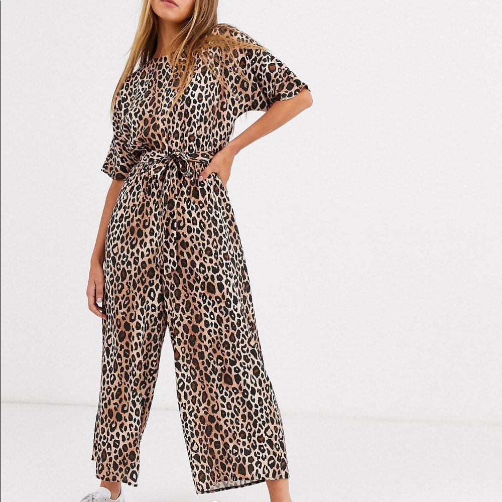 ASOS Tie Waist Jumpsuit in Leopard Print